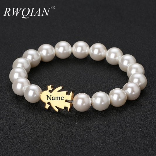 Personalized Name Pearl Bracelet Custom Stainless Steel Beading Bracelets DIY Pearl Jewelry for Women Baby Girl Birthday Gifts