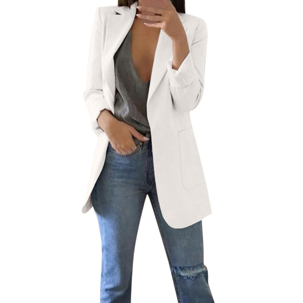 2021 Autumn Women Blazer Jacket Long Sleeve Solid Color Jacket Elegant Tops Office Lady Slim Work Blazer Outerwear abrigo mujer