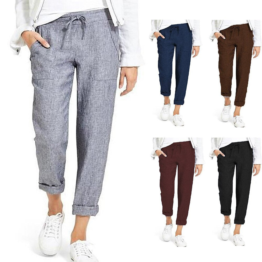 Brand Cotton Linen Pants Women Soft Loose Sports Pants Breathable Slim Ankle Length Trousers Korean Leisure Fitness Pants 2021