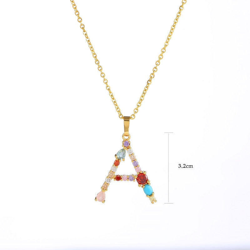 diy alphabet initial letter necklace gold women's cz necklace first name letter pendant necklace copper zircon Jewelry Gift