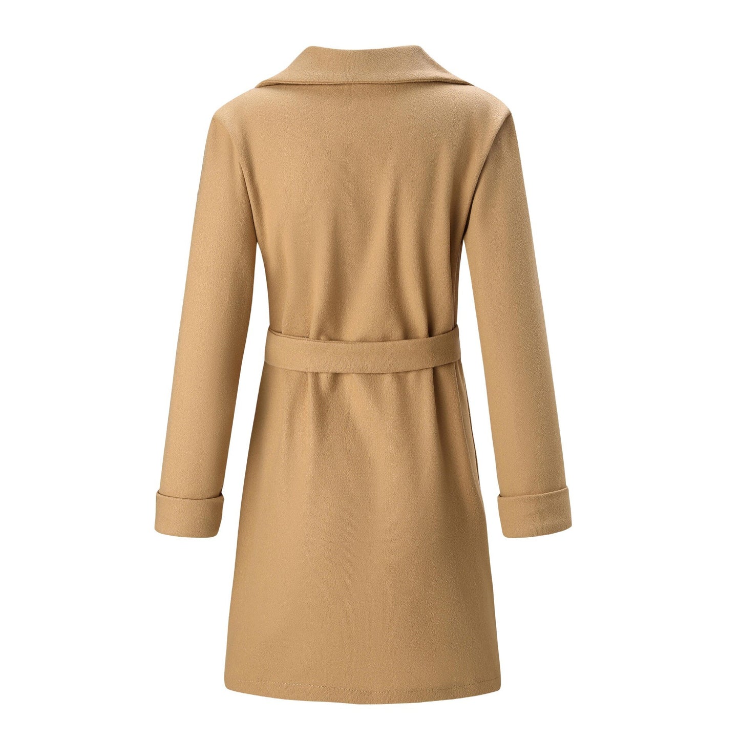 Women Jackets Coat 2021 Autumn Winter Warm Woolen Blend Lapel Long Coat with Belt Elegant Chic Solid Slim Fit Overcoat Outerwear