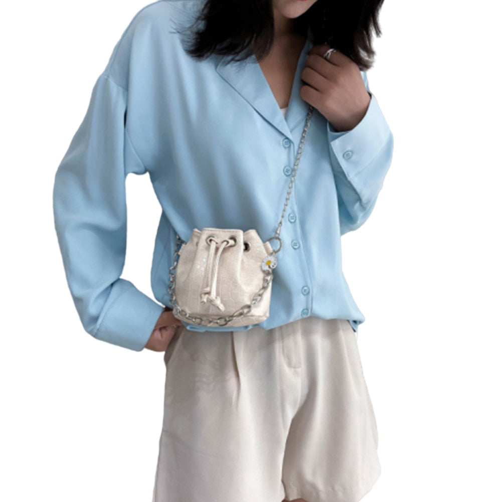 Women Solid Color Crossbody Bag Fashion Chain Shoulder Messenger Bag Small Bucket Handbags for Ladies