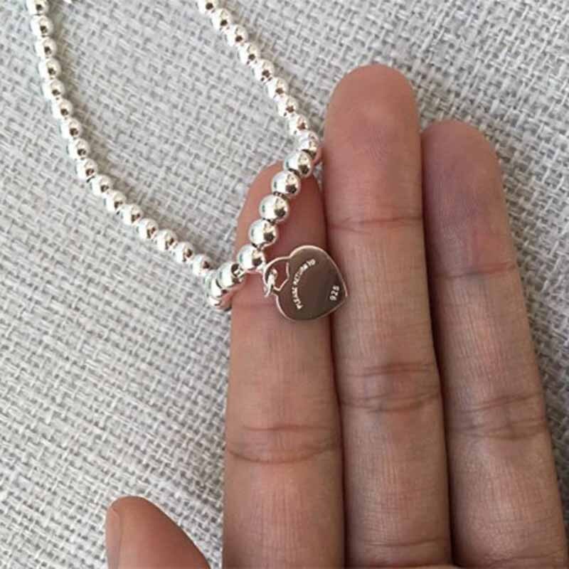 Original s925 pure silver enamel heart-shaped Ttiff bracelet charm bracelet for women and love heart wrist strap wedding jewelry