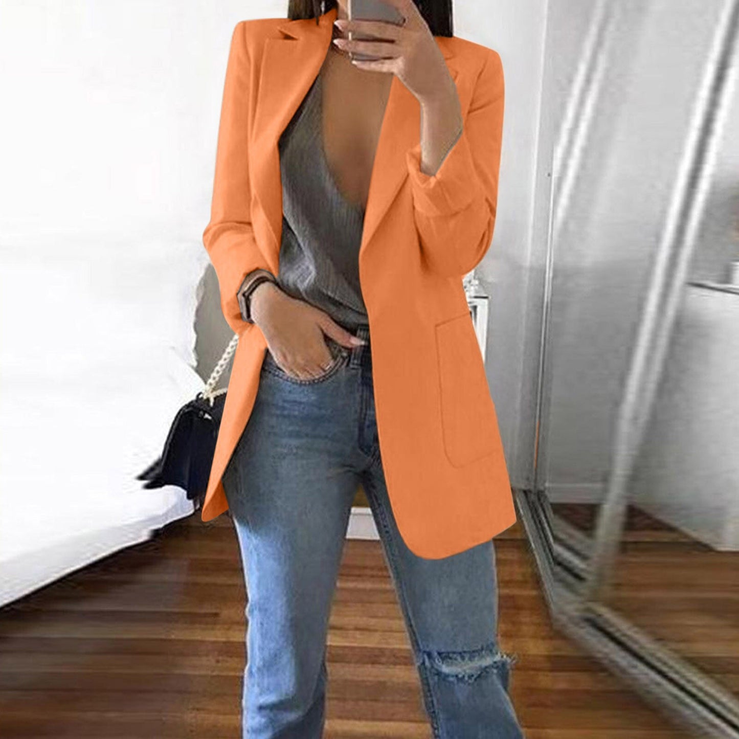 Lady Spring Slim Blazer Solid Color Pocket Coat Long Sleeve Women Jacket Autumn Fashion Blazer Jackets Office Work Coats