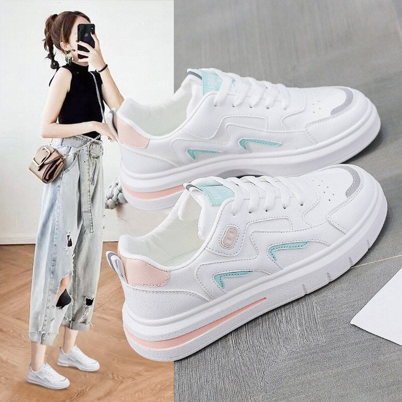 New White Ladies Shoes Women's Fashion Casual Shoes Students Breathable Flat Sneakers Women Vulcanize Shoes