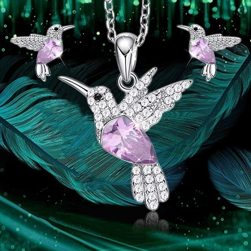 Elegant Crystal Bird Necklace Earrings Jewelry Set Women Banquet Wedding Jewelry Beautiful Gifts for Her
