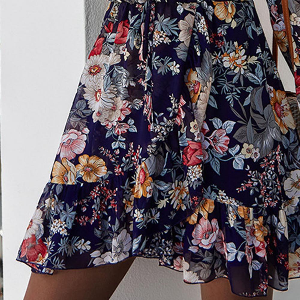 Summer Fashion Women's  Dress Long Puff Sleeve Floral Print Spring Waist Tight Mini Dress for Party Female Clothing