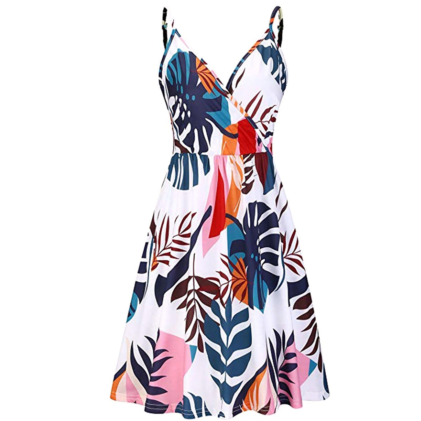 Summer Beach Print Sexy Mini Dress V Neck Sleeveless Spaghetti Strap Plus Size Dresses For Women 2021 Vestidos De Mujer Casual