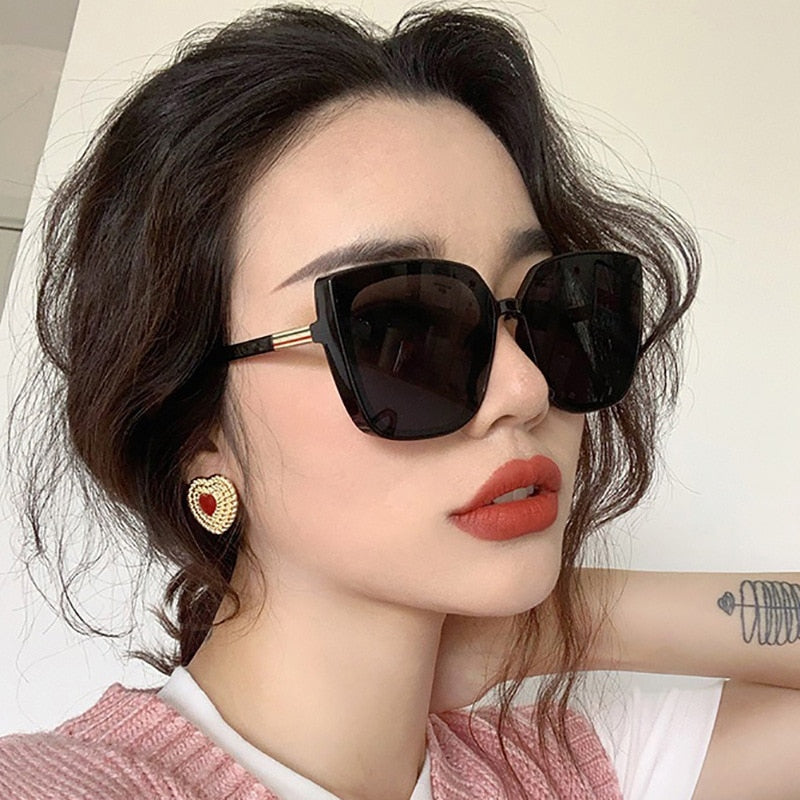 Fashion Cat Eye Sunglasses Women Retro Brand Designer Sun Glasses Female Big Frame Vintage Black Mirror Oculos De Sol Feminino 