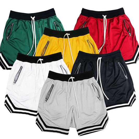 Summer Casual Sports Shorts Joggers Men Zipper Pocket Basketball Elastic Waist Shorts Hip Hop Boxer Quick Dry Fitness Sweatpants