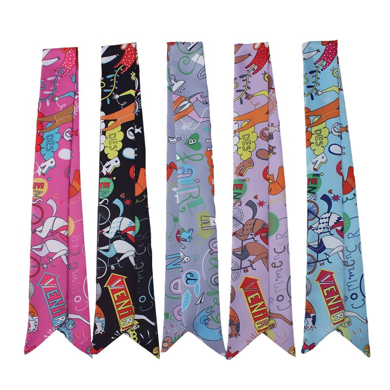 New Summer Silk Scarf Women's Multi Function Printing Versatile Binding  Bag Handle Small Ribbon Women's Neckline