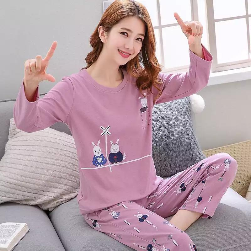 Women Pajamas Set women cute Sleepwear nightgown Long sleeve kawaii girl Pullover Pyjamas Suit Female Nightwear autumn Anime