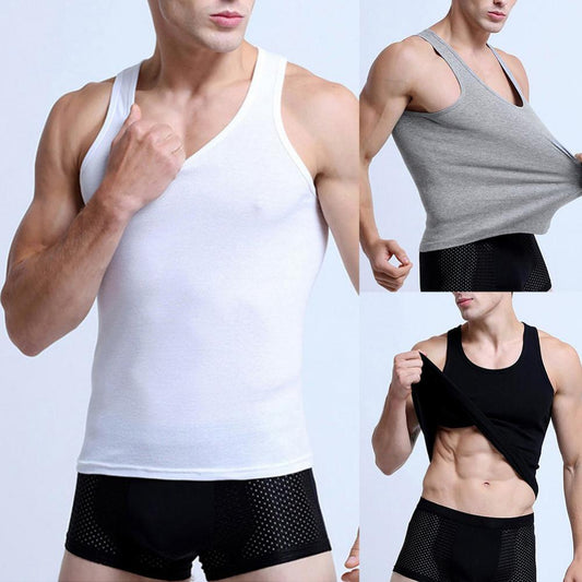 Men's Casual Tank Tops Summer Sleeveless Vest Sporty Men Solid Color Low-cut Neck Sleeveless Cotton Vest Breathable Tank Top