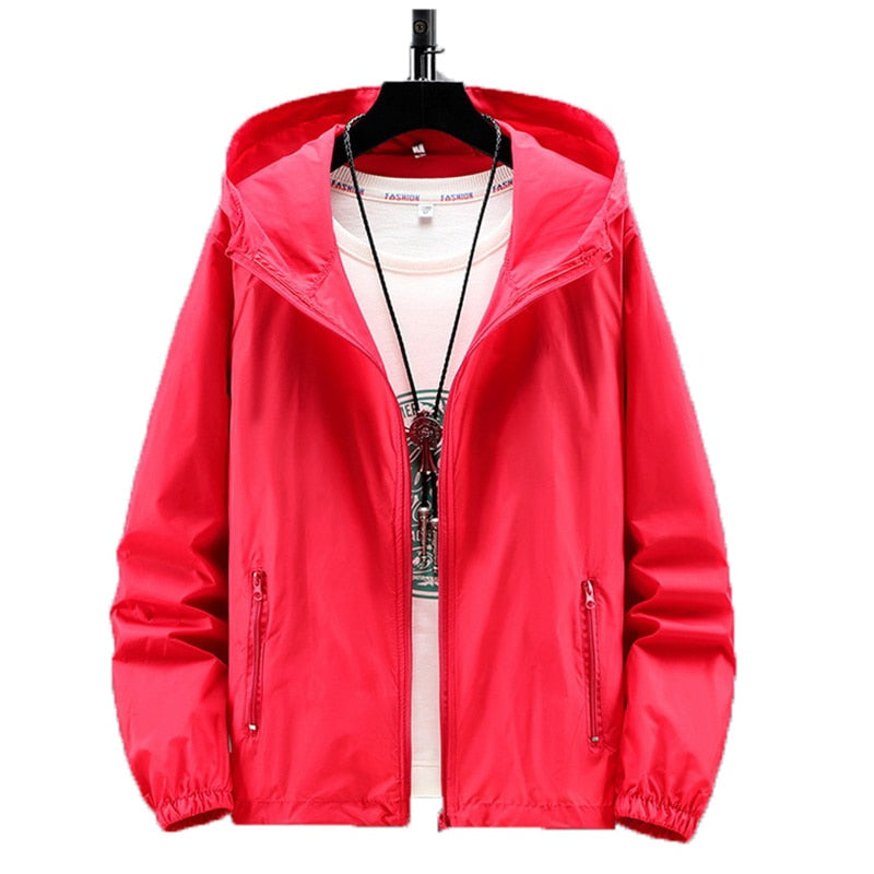 Summer Thin Jacket Men Women Red White Top 2021 New Plus Size 7XL Loose Couples Outdoor Sports Sun Protection Hooded Coat GH236