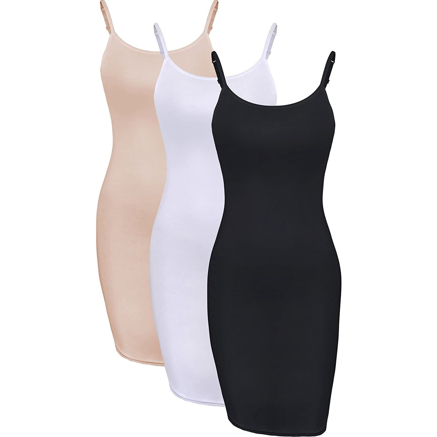 3 Pieces Summer Dress Basic Solid Color Camisole Slim Bodycon Dress Women  Long Tanks Mini Dress With Strap Comfort Sleepwear