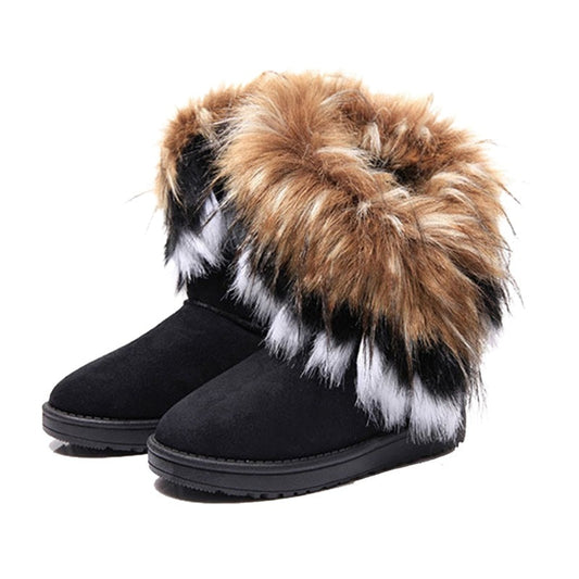 Women Winter Snow Boots Fluffy Fur Ankle Boots Ladies Warm Plush Shoes Furry Flock Non-slip Platform Boots Slip-On Short Botas
