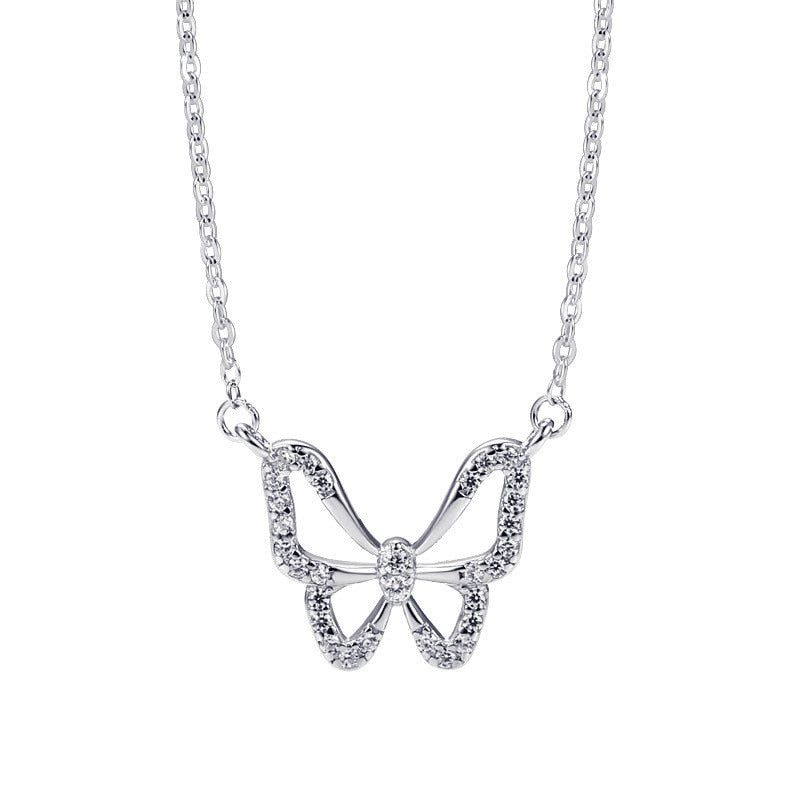 Silver Colour Shiny Butterfly Necklace With Zircon Shining Animal Choker Pendant Party Gift For Ladies Fashion Jewelry