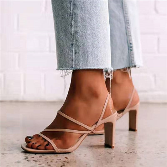 2021 Women Sandals Pumps Summer Fashion Open Toe High Heels Shoes Female Thin Belt Thick Heels Party Casual Females Shoes