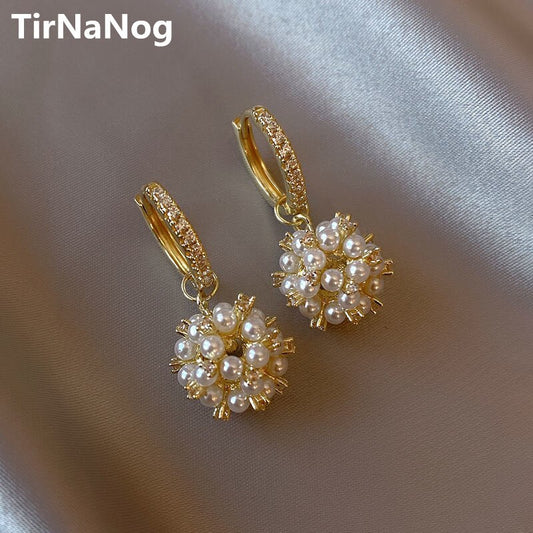 2022 New South Korea Baroque Imitation Pearl Earrings Fashion Retro Elegant Luxury Fire Ball Earrings Women Jewelry Gifts